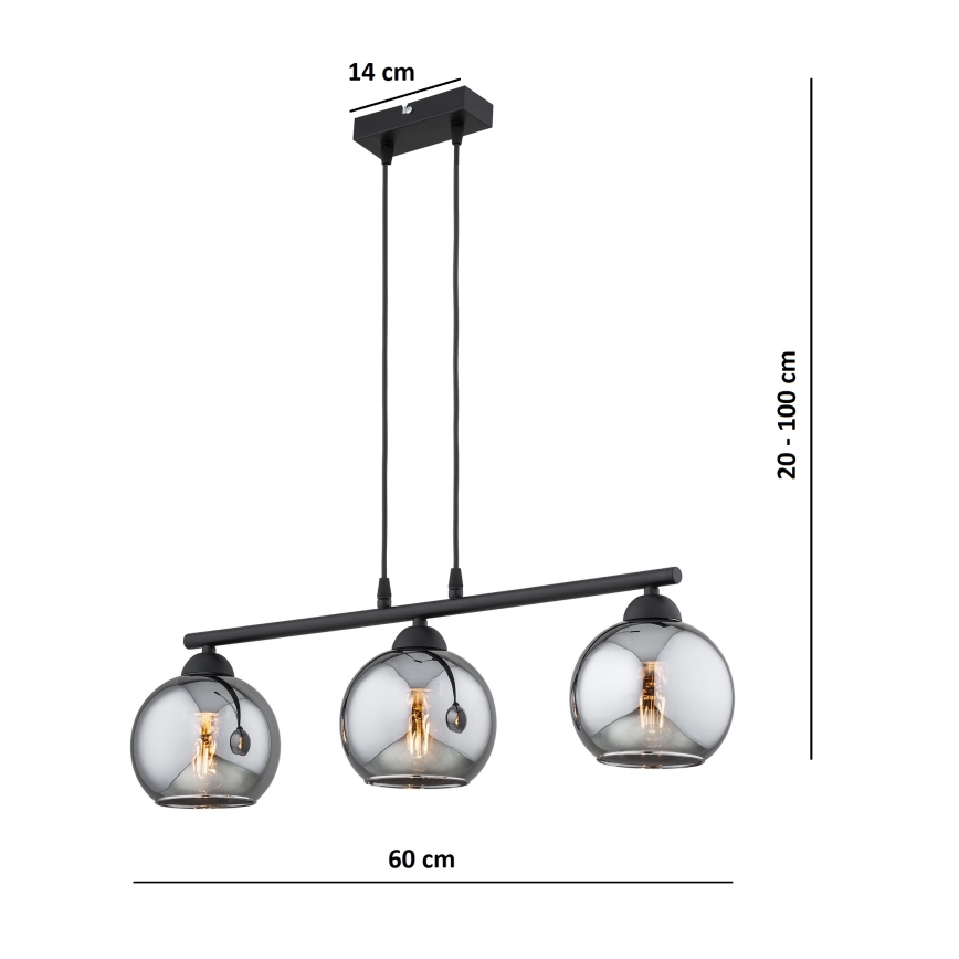 BRILAGI - Piekaramā lampa DIOR uz kabeļa 3xE27/60W/230V melna/dūmakaina pelēka
