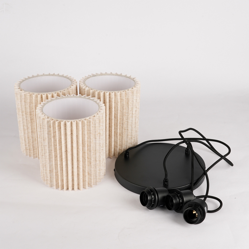 Brilagi - Piekaramā lampa uz kabeļa NORDIC WAVE 3xE27/15W/230V Ø 38 cm lina/melna