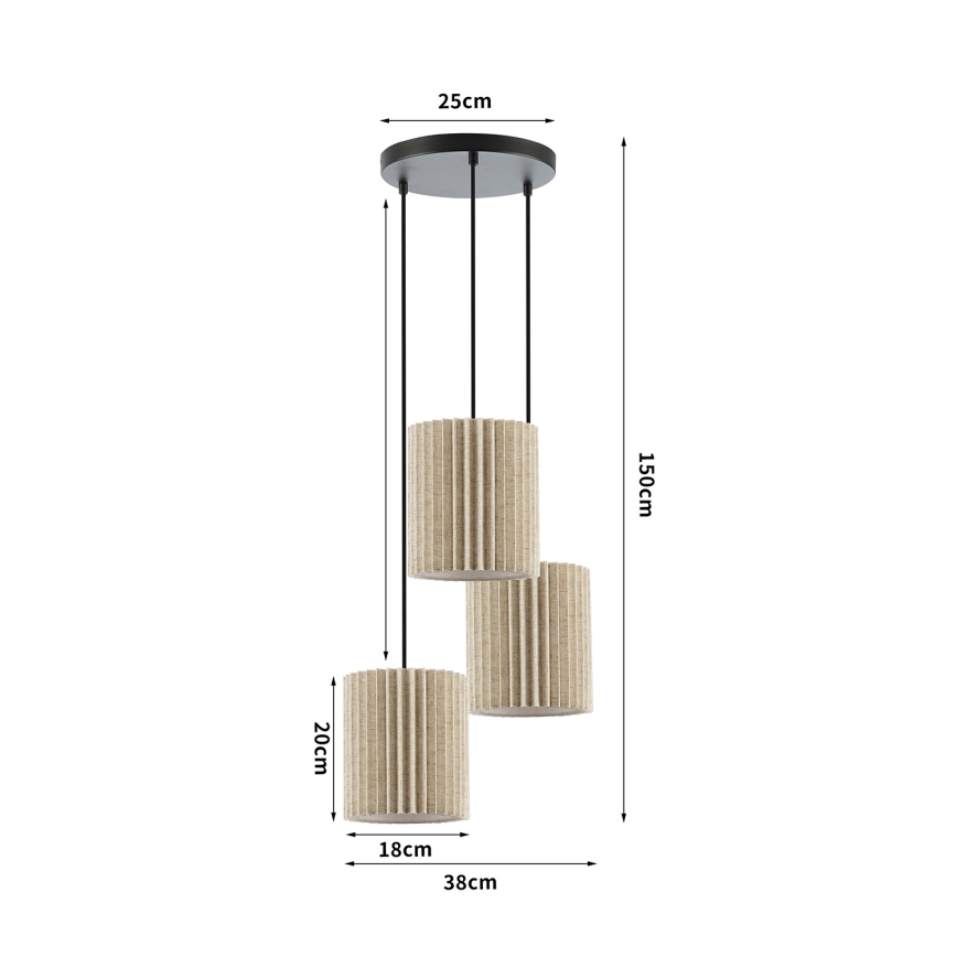Brilagi - Piekaramā lampa uz kabeļa NORDIC WAVE 3xE27/15W/230V Ø 38 cm lina/melna