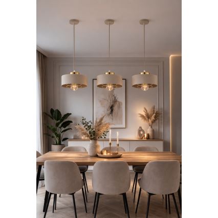 Brilagi - piekaramā lampa uz vada 1xE27/60W/230V Ø 20 cm bēša/zelta