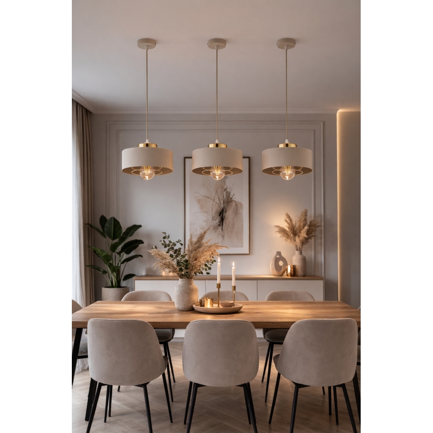 Brilagi - piekaramā lampa uz vada 1xE27/60W/230V Ø 20 cm bēša/zelta