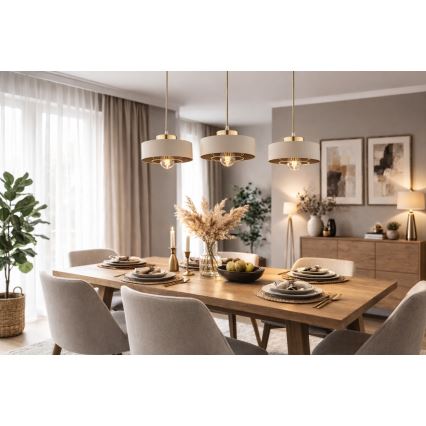 Brilagi - piekaramā lampa uz vada 1xE27/60W/230V Ø 20 cm bēša/zelta