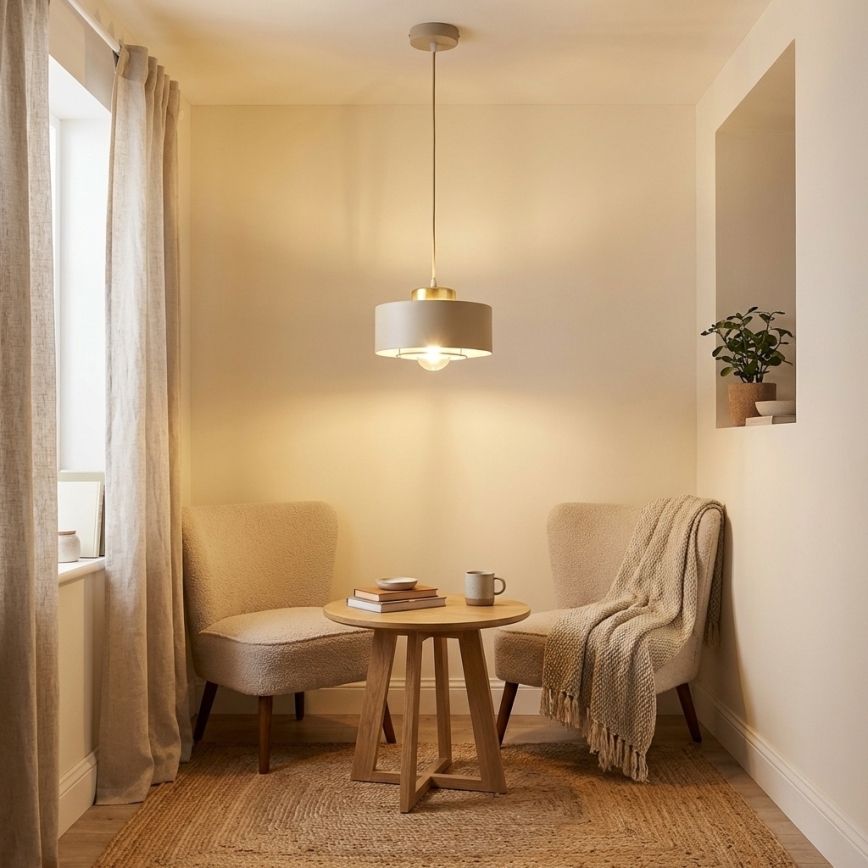 Brilagi - piekaramā lampa uz vada SPRING 1xE27/60W/230V Ø 20 cm bēša/zelta