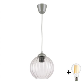 BRILAGI - Piekaramā LED lustra uz kabeļa RETRO GLASS 1xE27/60W/230V Ø 18 cm, sudraba/caurspīdīga