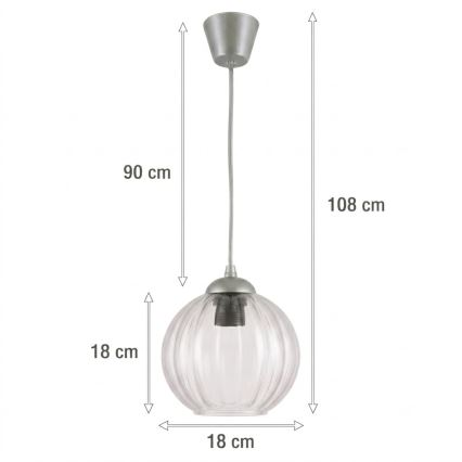 BRILAGI - Piekaramā LED lustra uz kabeļa RETRO GLASS 1xE27/60W/230V Ø 18 cm, sudraba/caurspīdīga