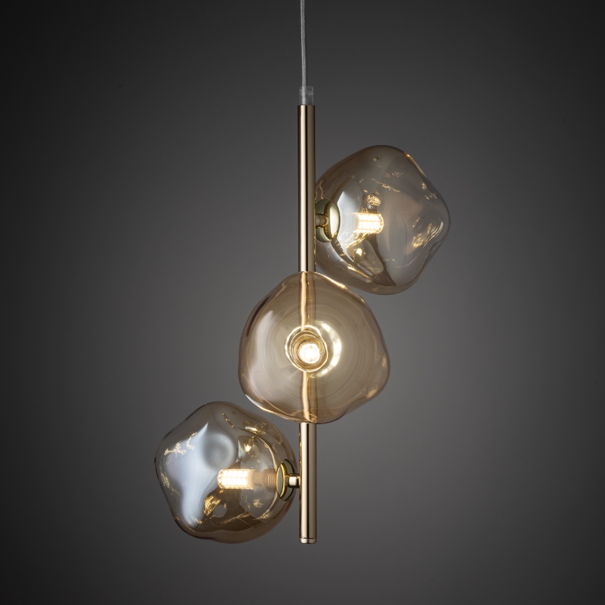 Brilagi - Piekaramā lustra ar kabeli VULCANO 3xG9/8W/230V zelta/dūmakaina bēša