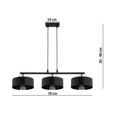 Brilagi - piekaramā lustra uz kabeļa 3xE27/60W/230V melna/zelta