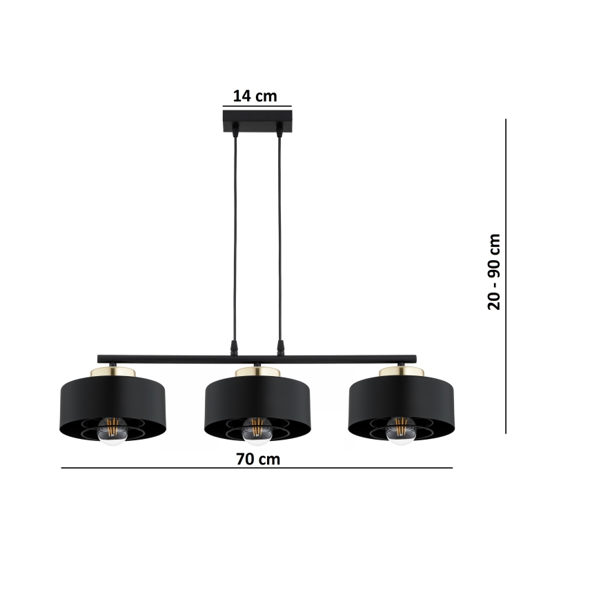 Brilagi - piekaramā lustra uz kabeļa 3xE27/60W/230V melna/zelta