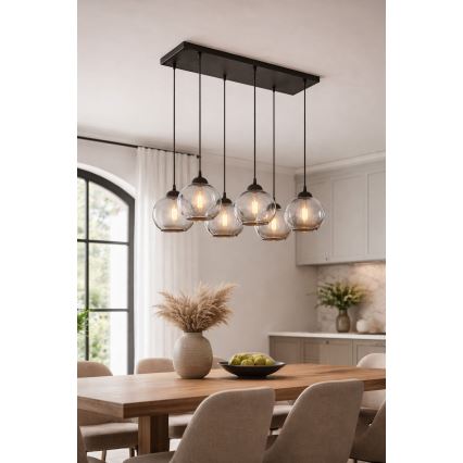 Brilagi - piekaramā lustra uz kabeļa 6xE27/60W/230V melna/dūmakaini pelēka