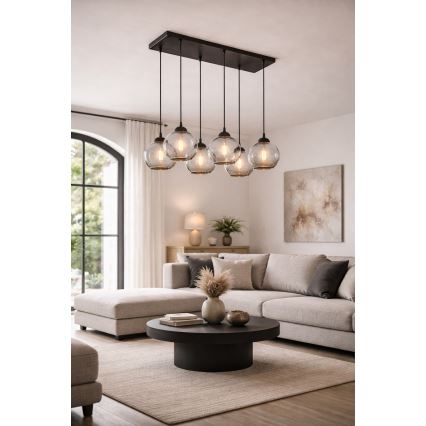 Brilagi - piekaramā lustra uz kabeļa DIOR 6xE27/60W/230V melna/dūmakaini pelēka