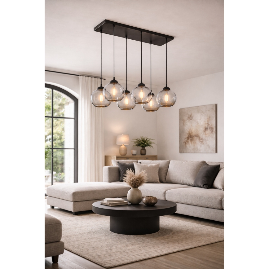 Brilagi - piekaramā lustra uz kabeļa DIOR 6xE27/60W/230V melna/dūmakaini pelēka