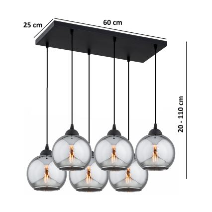 Brilagi - piekaramā lustra uz kabeļa DIOR 6xE27/60W/230V melna/dūmakaini pelēka