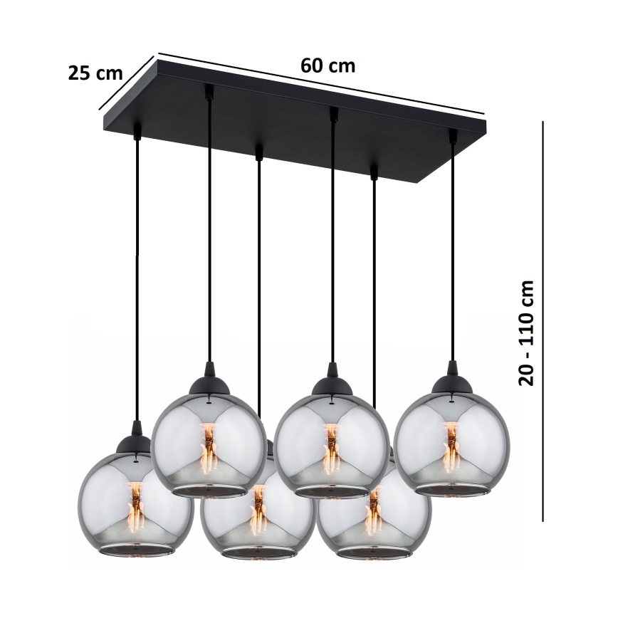 Brilagi - piekaramā lustra uz kabeļa DIOR 6xE27/60W/230V melna/dūmakaini pelēka