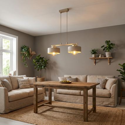 Brilagi - piekaramā lustra uz kabeļa SPRING 2xE27/60W/230V bēšs/zelts