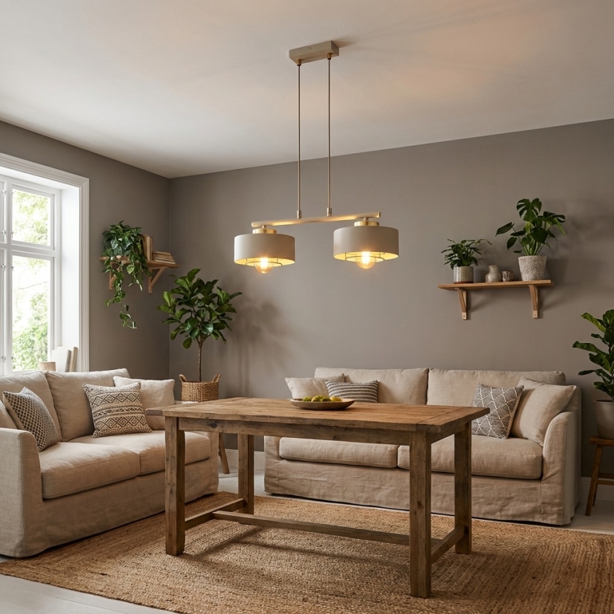 Brilagi - piekaramā lustra uz kabeļa SPRING 2xE27/60W/230V bēšs/zelts