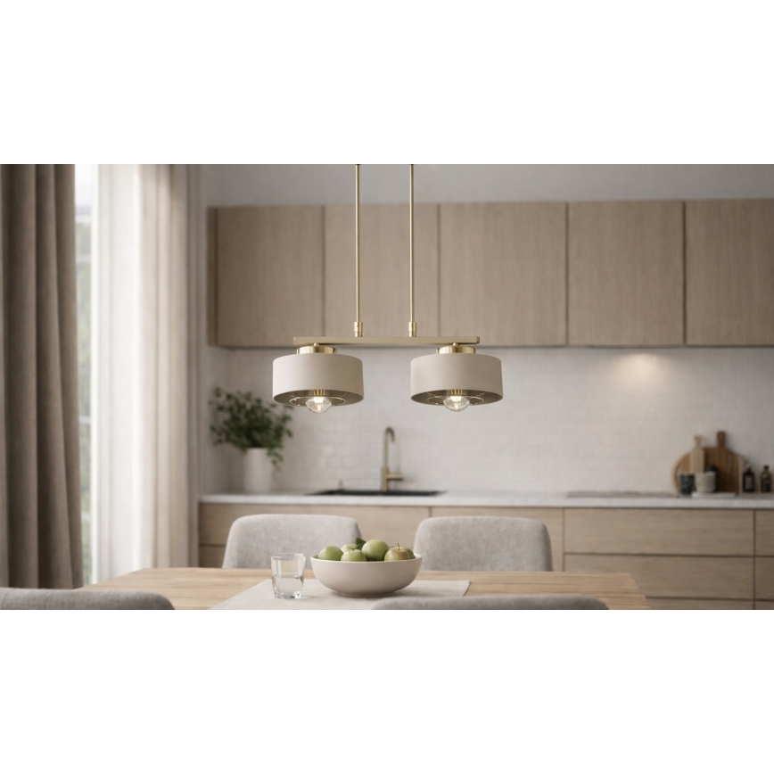 Brilagi - piekaramā lustra uz kabeļa SPRING 2xE27/60W/230V bēšs/zelts