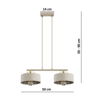 Brilagi - piekaramā lustra uz kabeļa SPRING 2xE27/60W/230V bēšs/zelts