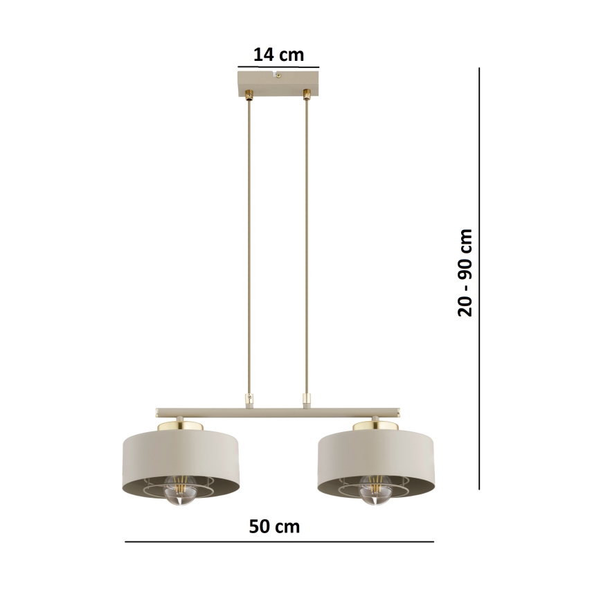Brilagi - piekaramā lustra uz kabeļa SPRING 2xE27/60W/230V bēšs/zelts