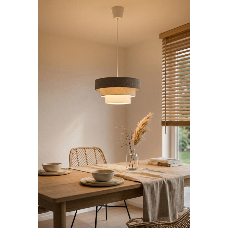 Brilagi - Piekarāmā lustra uz troses LUNETA 1xE27/60W/230V Ø 40 cm pelēka/krēmkrāsa/balta