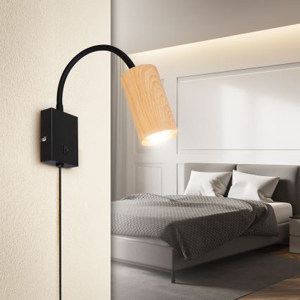 Brilagi - Pielāgojama sienas lampa SELE 1xGU10/30W/230V melna/ozolkoka dekors