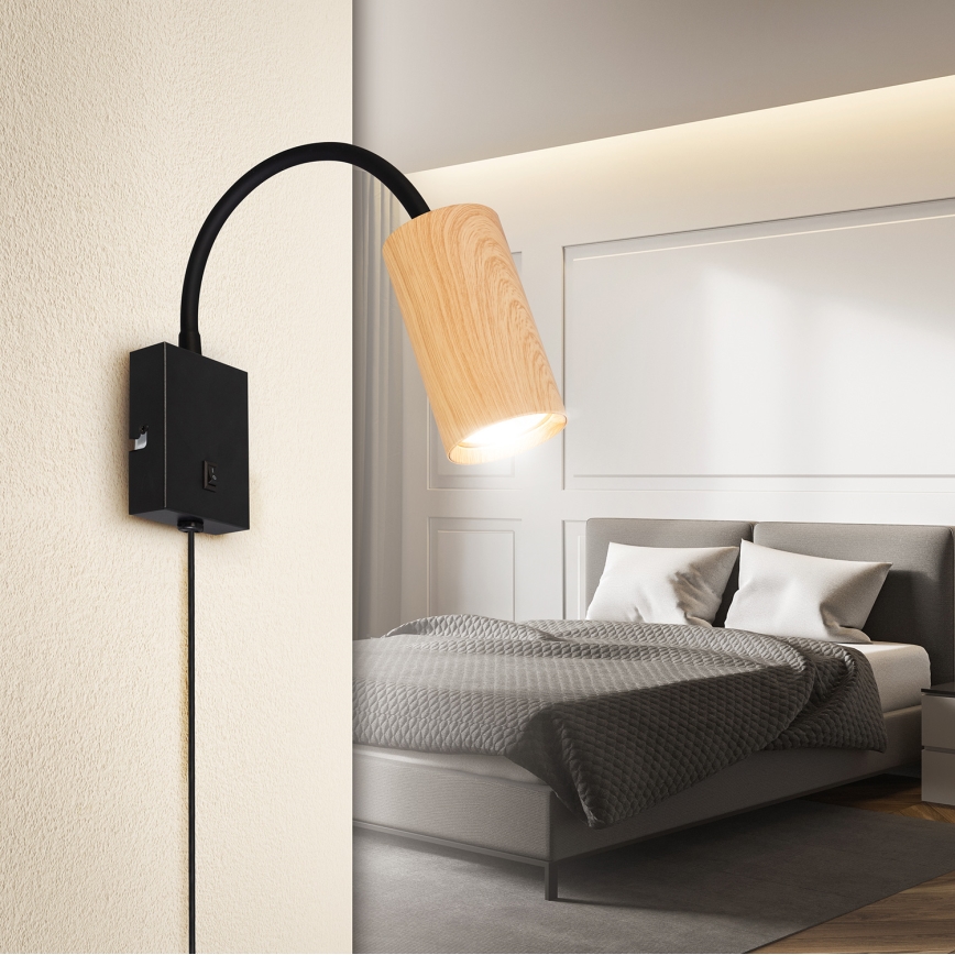 Brilagi - Pielāgojama sienas lampa SELE 1xGU10/30W/230V melna/ozolkoka dekors