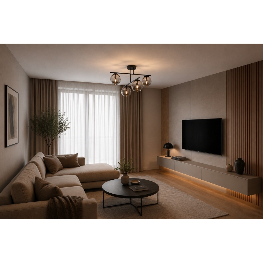 BRILAGI - Piestiprināma griestu lampa DIOR 4xE27/60W/230V melna/dūmakaini pelēka