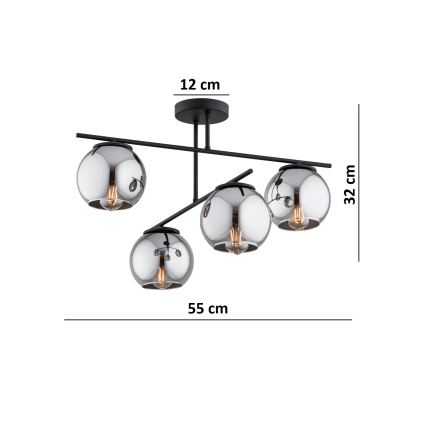 BRILAGI - Piestiprināma griestu lampa DIOR 4xE27/60W/230V melna/dūmakaini pelēka