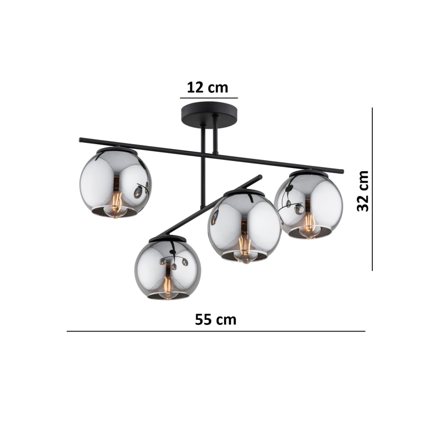 BRILAGI - Piestiprināma griestu lampa DIOR 4xE27/60W/230V melna/dūmakaini pelēka