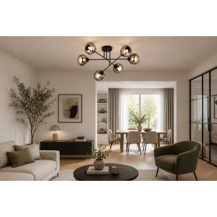 BRILAGI - Piestiprināma griestu lampa DIOR 6xE27/60W/230V melna/dūmakaini pelēka