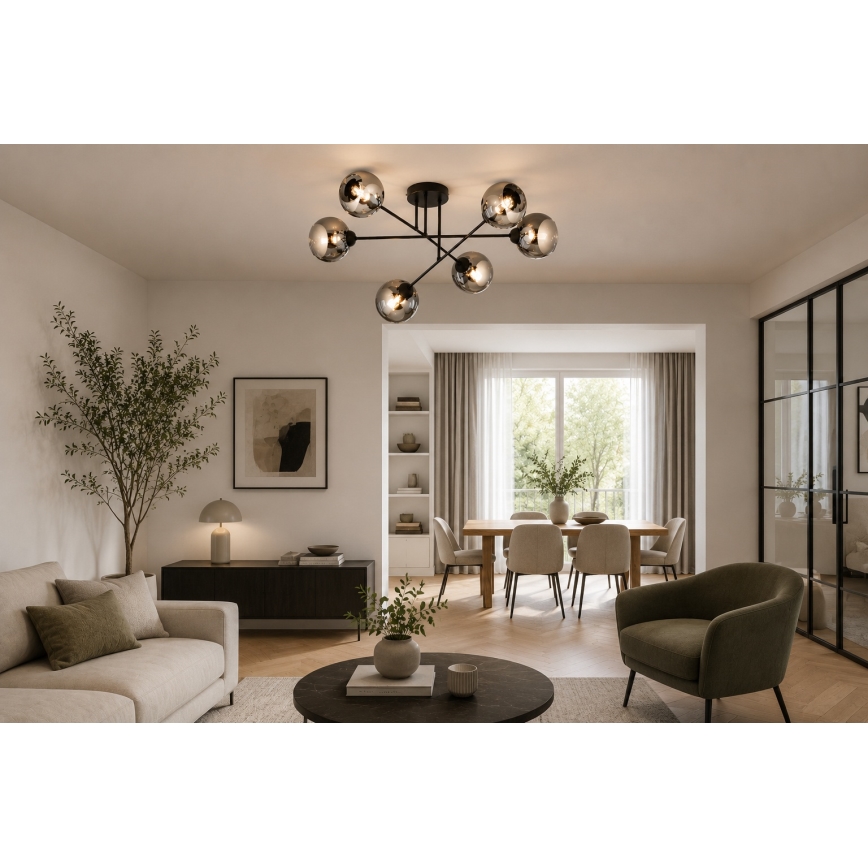 BRILAGI - Piestiprināma griestu lampa DIOR 6xE27/60W/230V melna/dūmakaini pelēka