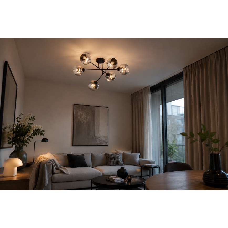 BRILAGI - Piestiprināma griestu lampa DIOR 6xE27/60W/230V melna/dūmakaini pelēka