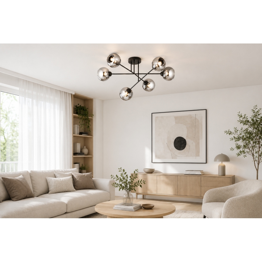 BRILAGI - Piestiprināma griestu lampa DIOR 6xE27/60W/230V melna/dūmakaini pelēka