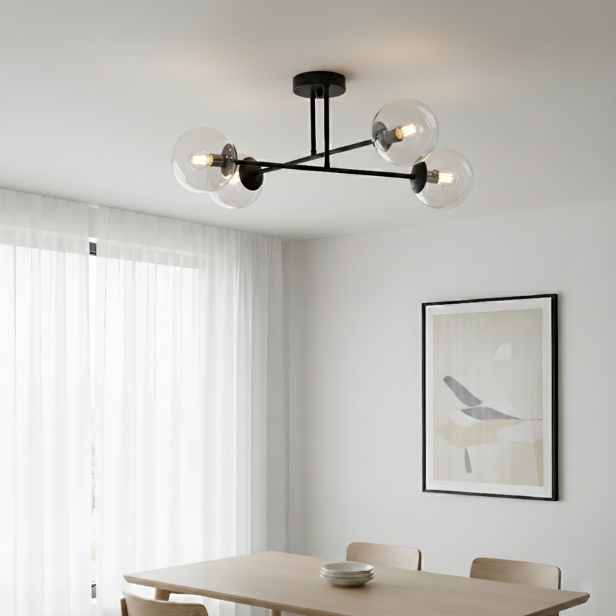 Brilagi - Piestiprināma griestu lustra MALIVA 4xE14/15W/230V melna/caurspīdīga