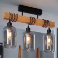 BRILAGI - Piestiprināma griestu lustra WOOD GLASS 3xE27/60W/230V priede/melna/dūmakaini pelēka