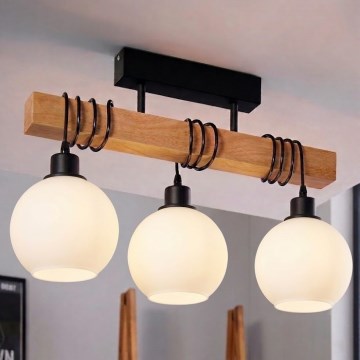 BRILAGI - Piestiprināma griestu lustra WOOD GLASS 3xE27/60W/230V priede/melns/balts