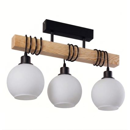 BRILAGI - Piestiprināma griestu lustra WOOD GLASS 3xE27/60W/230V priede/melns/balts