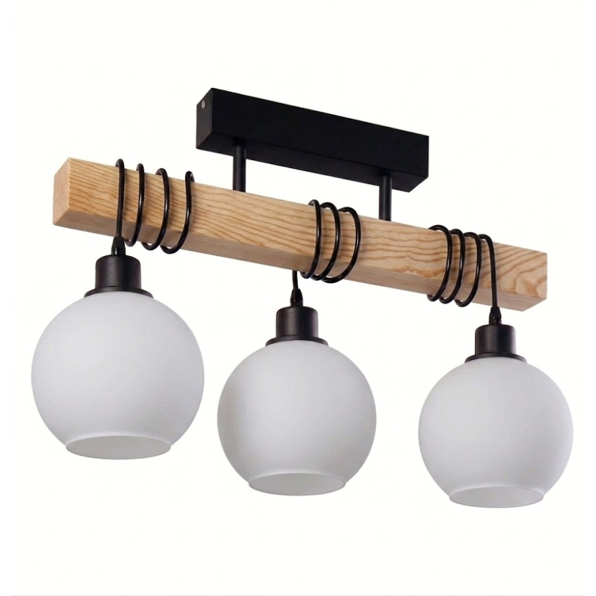 BRILAGI - Piestiprināma griestu lustra WOOD GLASS 3xE27/60W/230V priede/melns/balts