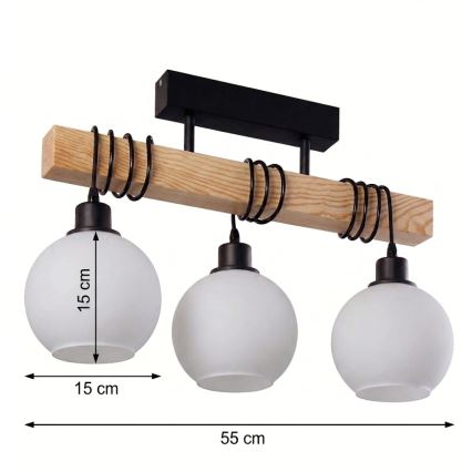 BRILAGI - Piestiprināma griestu lustra WOOD GLASS 3xE27/60W/230V priede/melns/balts