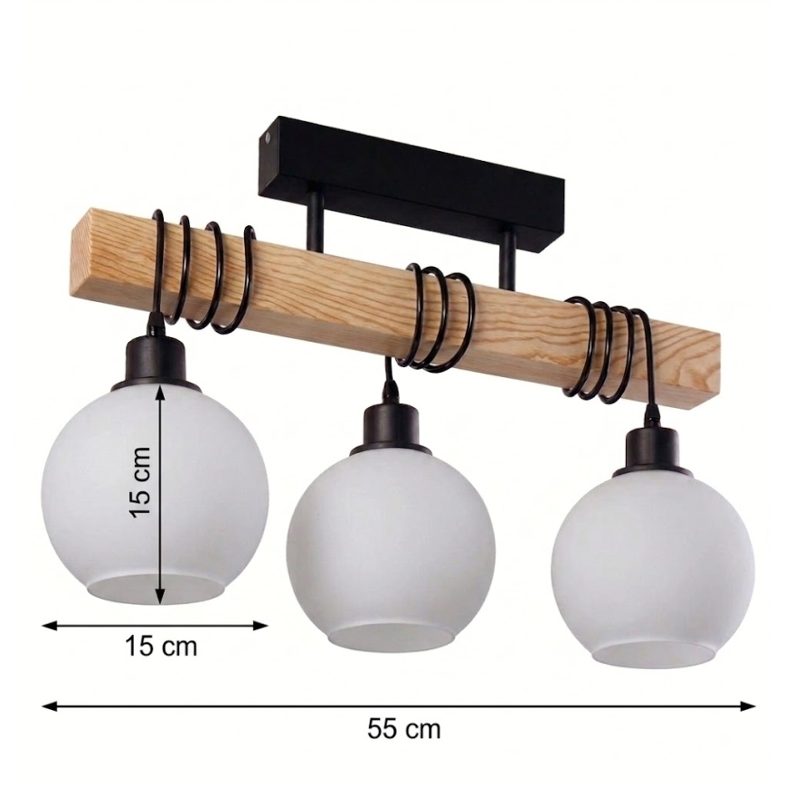 BRILAGI - Piestiprināma griestu lustra WOOD GLASS 3xE27/60W/230V priede/melns/balts
