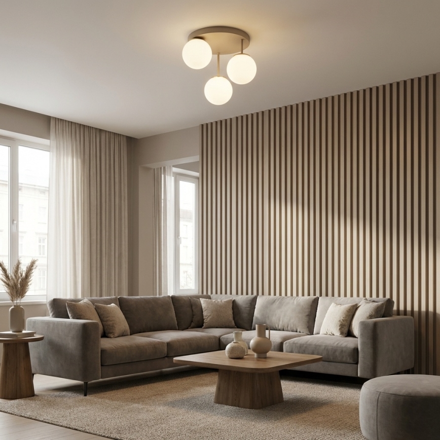 Brilagi - Piestiprināms griestu gaismeklis 3xE27/60W/230V bēšs/zelts