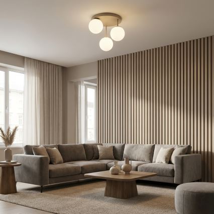 Brilagi - Piestiprināms griestu gaismeklis MILO ECRU 3xE27/60W/230V bēšs/zelts