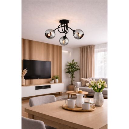 Brilagi - Piestiprināms griestu lustrs DIOR 3xE27/60W/230V melns/dūmu pelēks