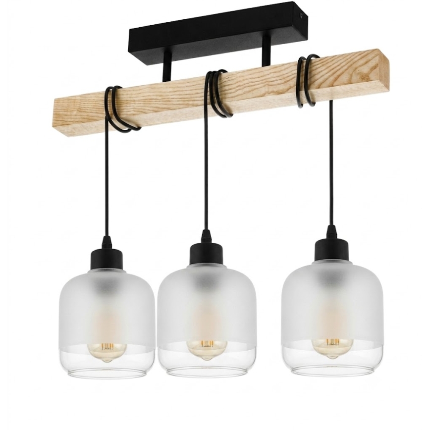 BRILAGI - Piestiprināms griestu lustrs WOOD GLASS 3xE27/60W/230V priede/melna/balta
