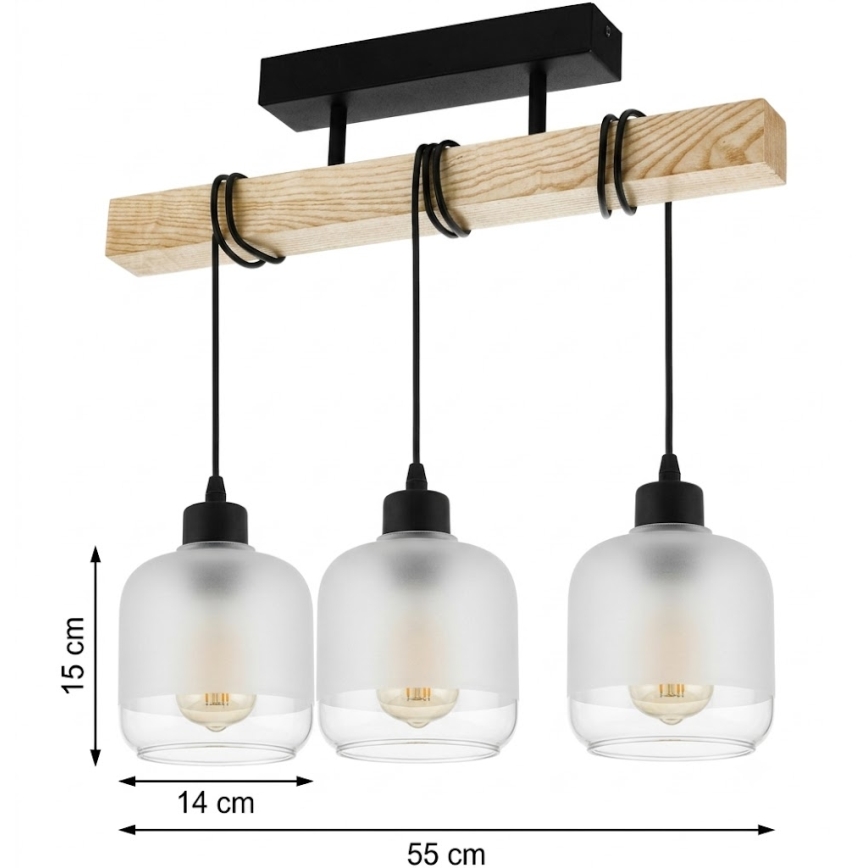 BRILAGI - Piestiprināms griestu lustrs WOOD GLASS 3xE27/60W/230V priede/melna/balta