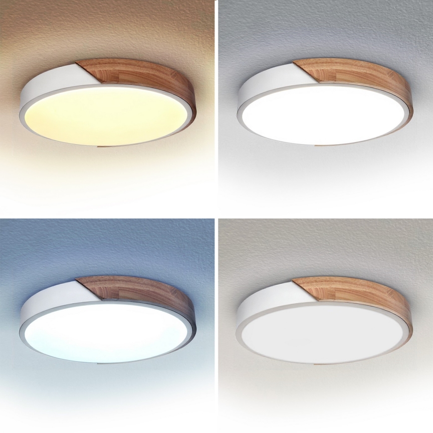 Brilagi - Dimmējams LED griestu gaismeklis PILANA LED/48W/230V ozols/balts Ø 40 cm + tālvadība