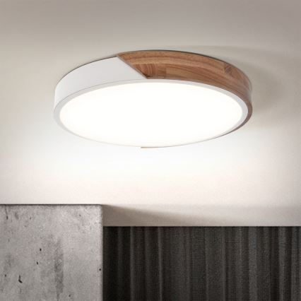 Brilagi - Dimmējams LED griestu gaismeklis PILANA LED/48W/230V ozols/balts Ø 40 cm + tālvadība