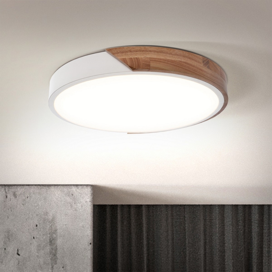 Brilagi - Dimmējams LED griestu gaismeklis PILANA LED/48W/230V ozols/balts Ø 40 cm + tālvadība