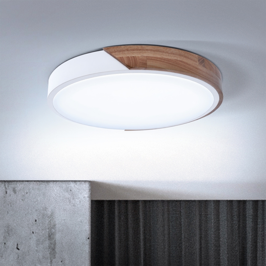 Brilagi - Dimmējams LED griestu gaismeklis PILANA LED/48W/230V ozols/balts Ø 40 cm + tālvadība