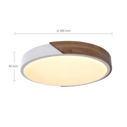 Brilagi - Dimmējams LED griestu gaismeklis PILANA LED/48W/230V ozols/balts Ø 40 cm + tālvadība