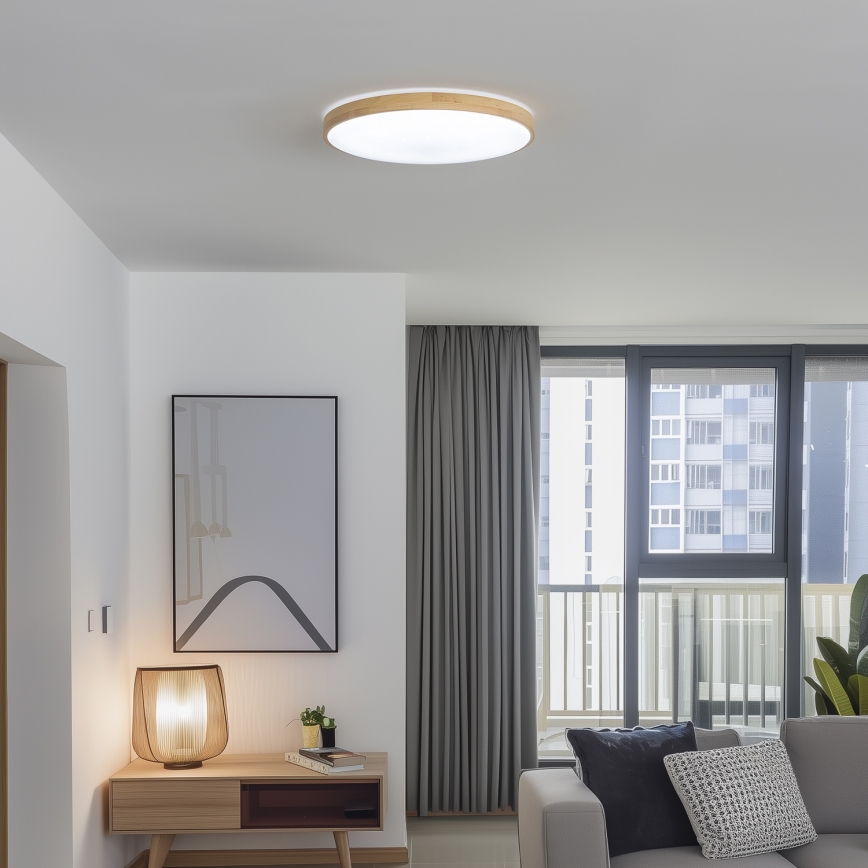 Brilagi - LED aptumšojams griestu gaismeklis PINE LED/60W/230V, koka, diametrs 52 cm, 3000-6500K + tālvadības pults